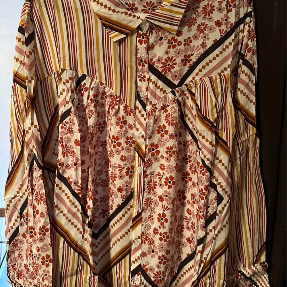 Cato Brown Long Sleeve Button Down Blouse